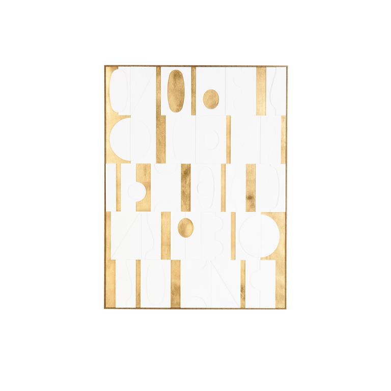 White Wooden Abstract Geometric Shape Framed Wall Art with Gold Accents