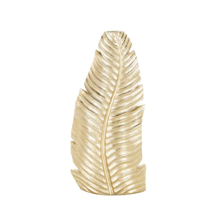 Gold Polystone Leaf Curved Metallic Vase