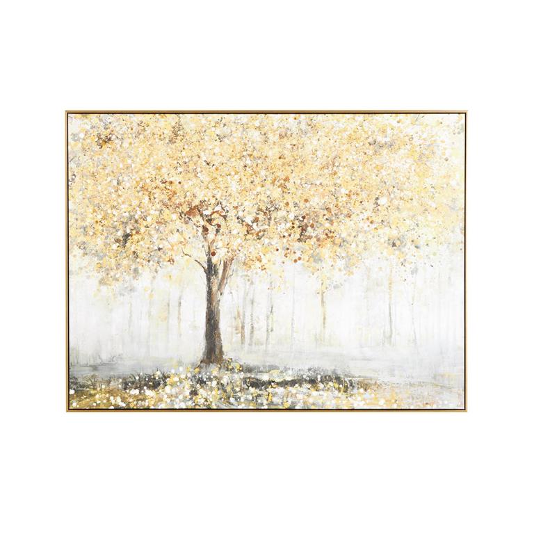Gold Canvas Landscape Paint Splatter Forest Framed Wall Art