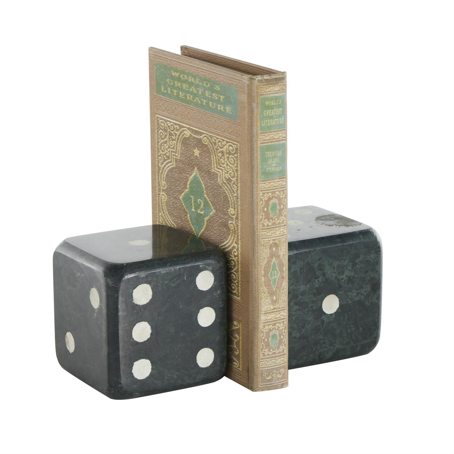 Green Marble Dice Bookends, Set of 2