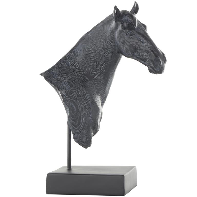 Black Resin Horse Sculpture with Base