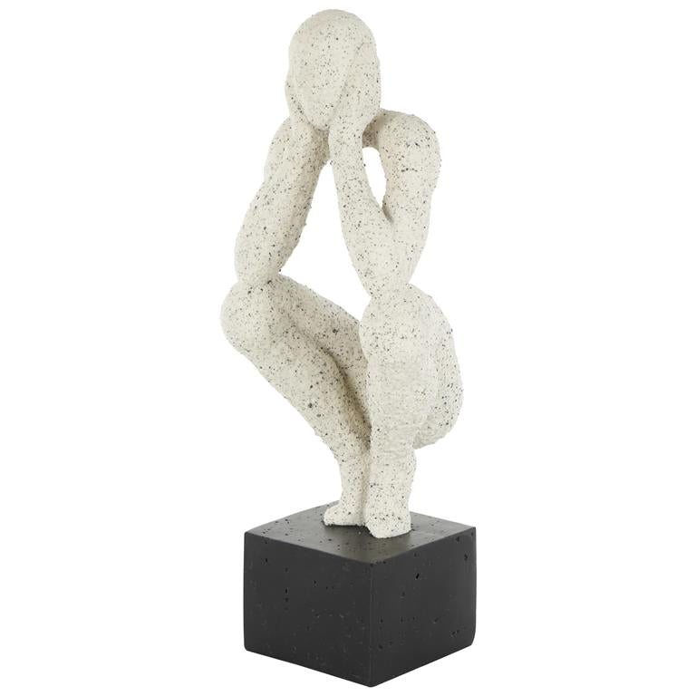 Cream Polystone People Crouching Sculpture 6" X 5" X 16"