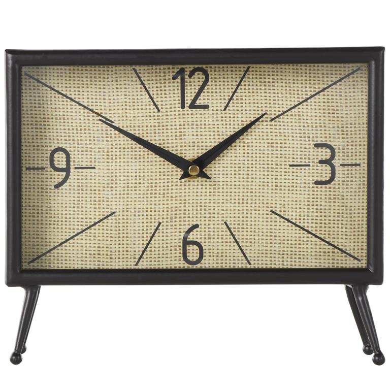 Black Metal Rectangular Clock with Tea Stained Clock Face, 10" x 3" x 8"