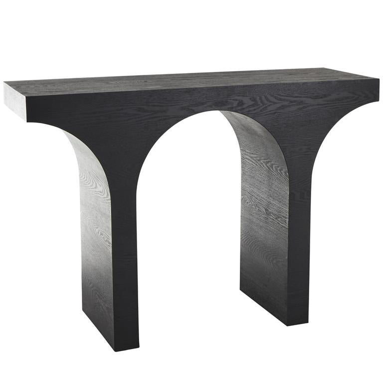 Black Wood Abstract Cutout Arch Console Table, 45" x 15" x 32"