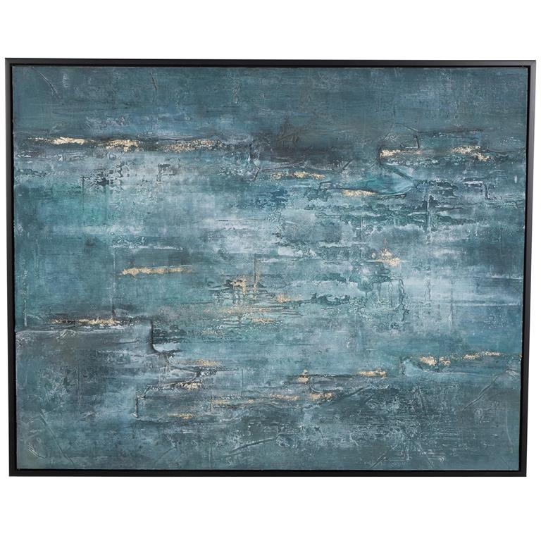 Dark Blue Abstract Silver Framed Wall Art with Black Frame