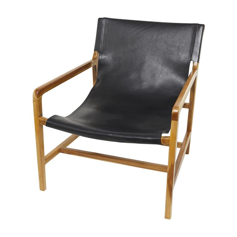 TEAK LTHR ACCENT CHAIR 25"W, 31"H