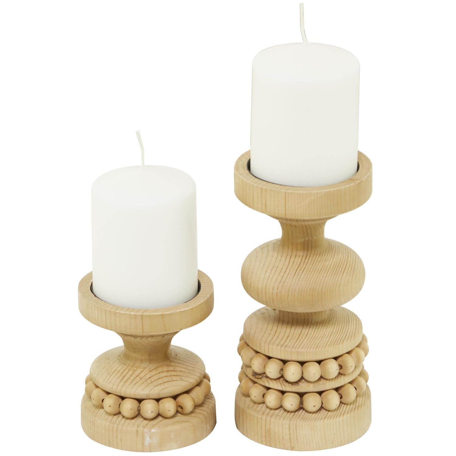 Porta Velas 2Pz Madera Clara 8", 4"H