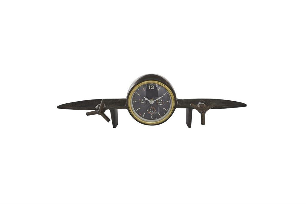 Black Aluminum Airplane Clock, 18" x 4" x 5"