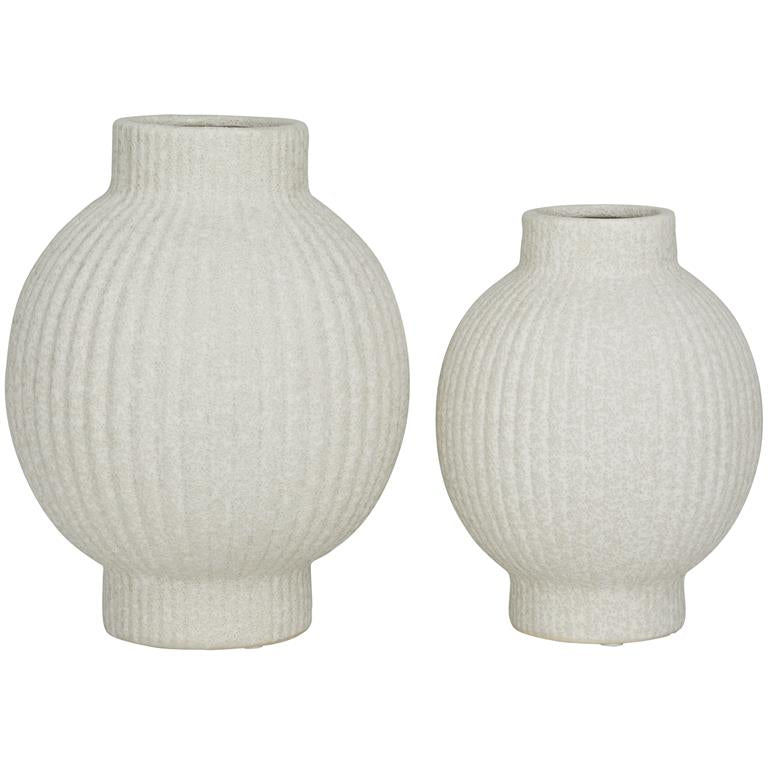 White Ceramic Ribbed Vase 2Pk