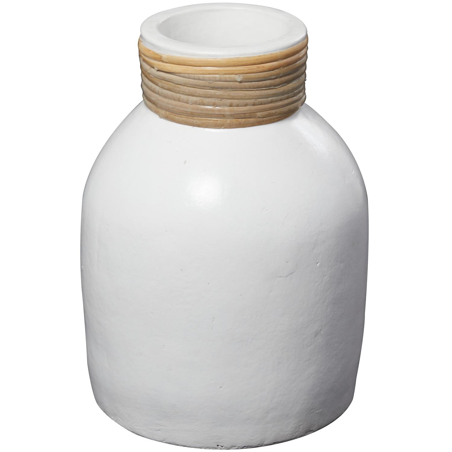 White Ceramic Vase with Wrapped Rattan Detailing