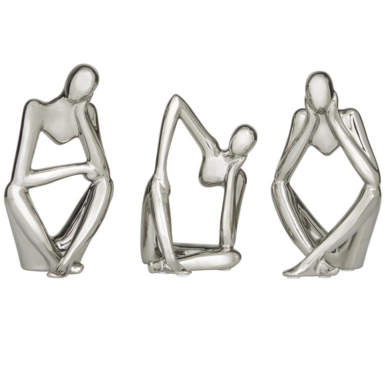 Silver Porcelain People Sitting Thinker Sculpture