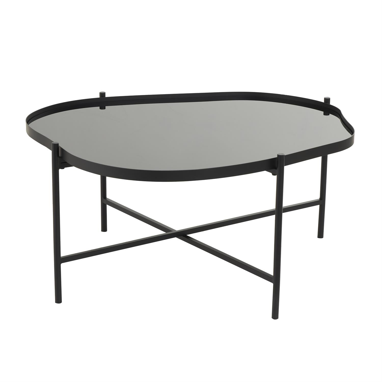 Mesa de centro base meta, cristal 33"W, 15"H