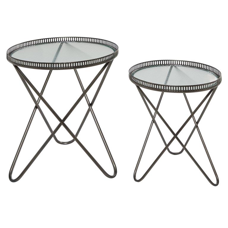 Mesas de acento, metal y vidrio templado S/2 20", 27"H