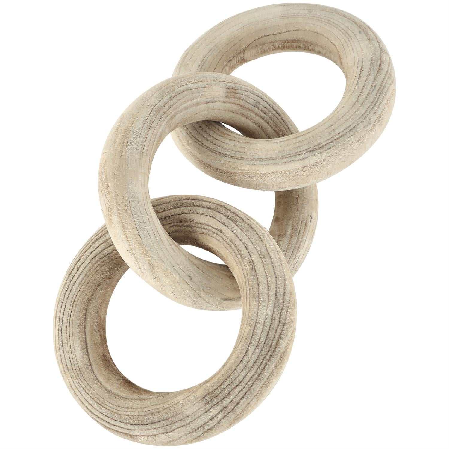 Cream Wood Chain 3 Link Sculpture with Natural Wood Grain