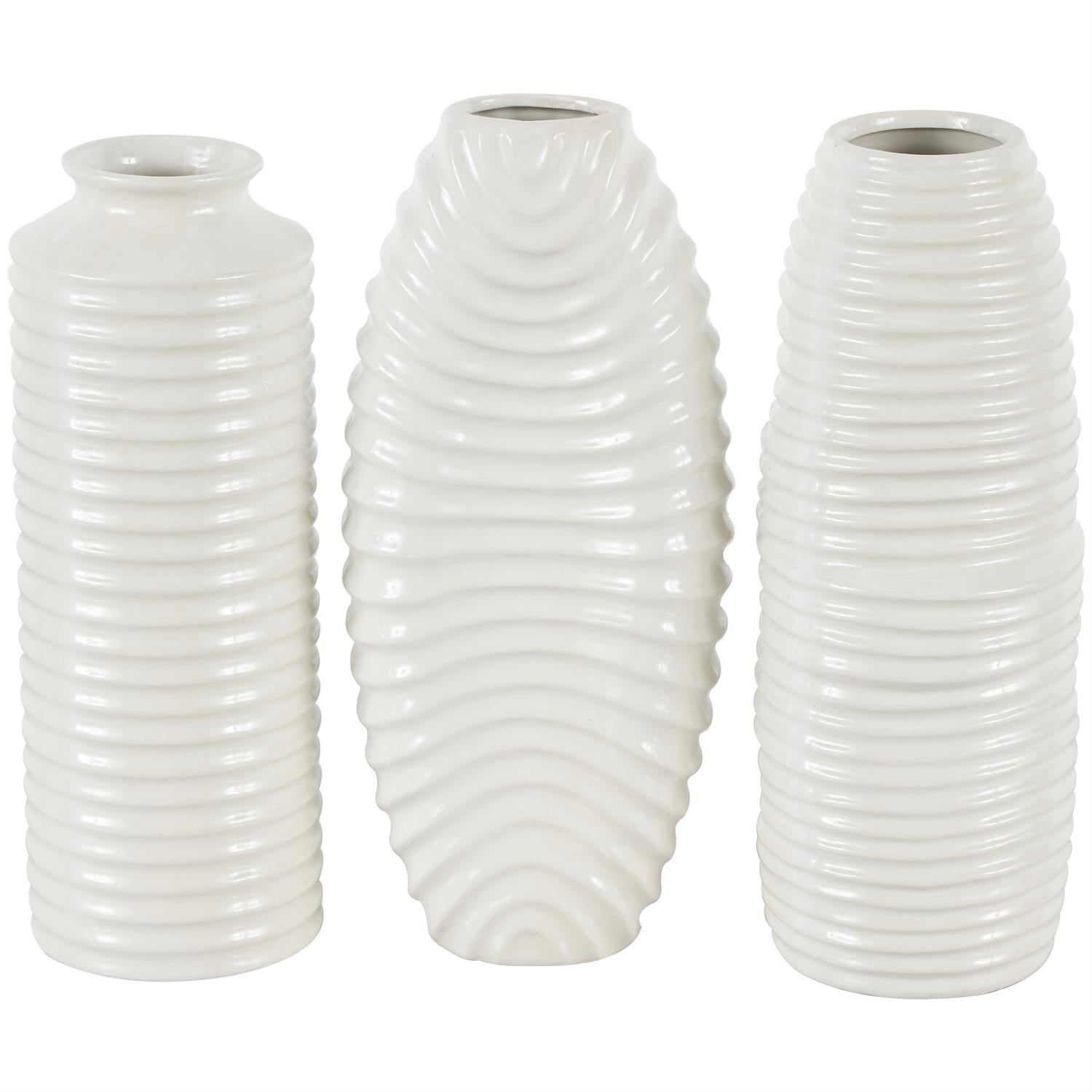 White Dimensional Ribbed Vase A/B/C