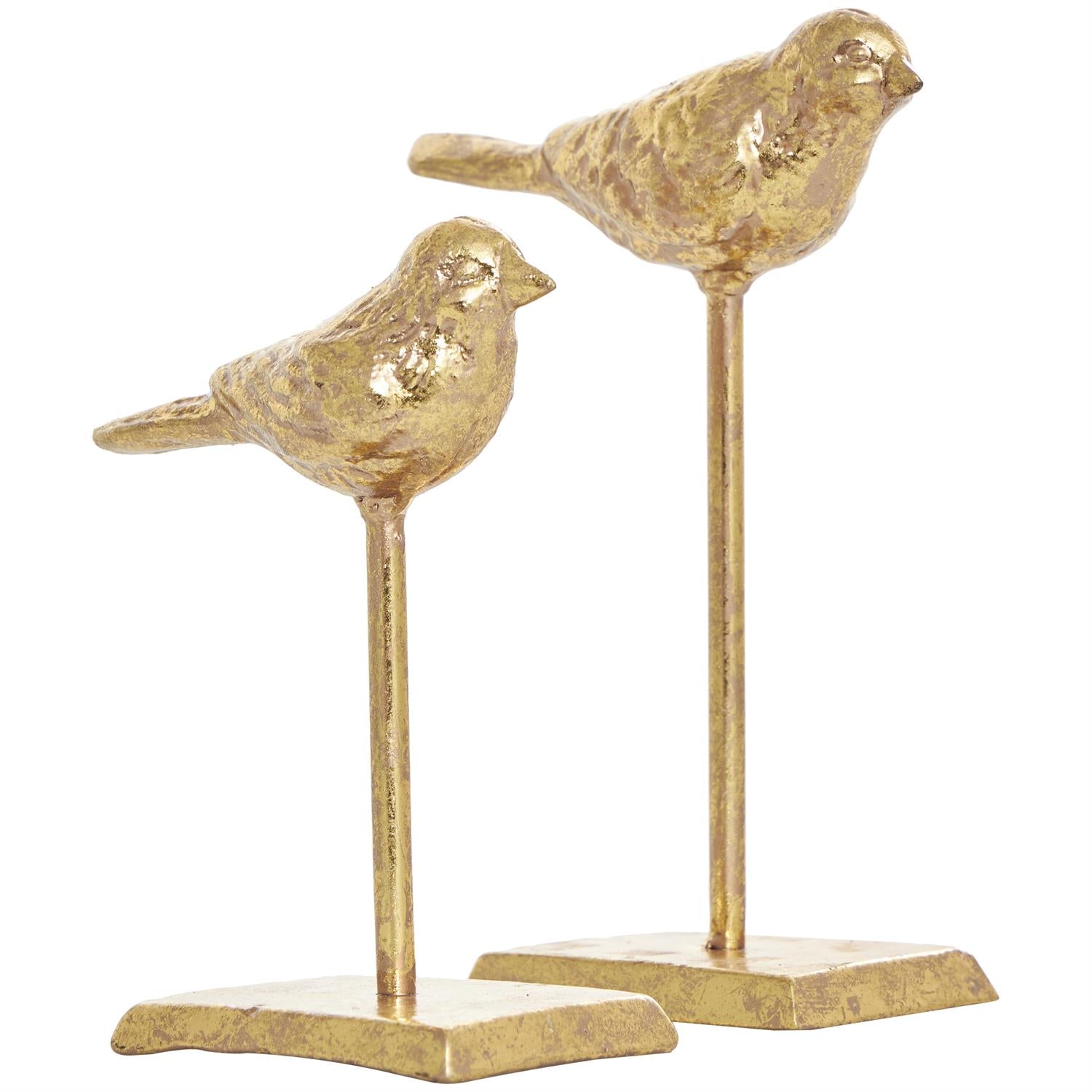 Gold Metal Bird Sculpture with Gold Foil Texturing, Set of 2