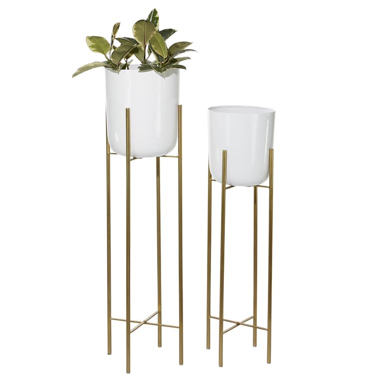 Macetas 2Pzas Blancas B/Gold Mtl 39", 46"H