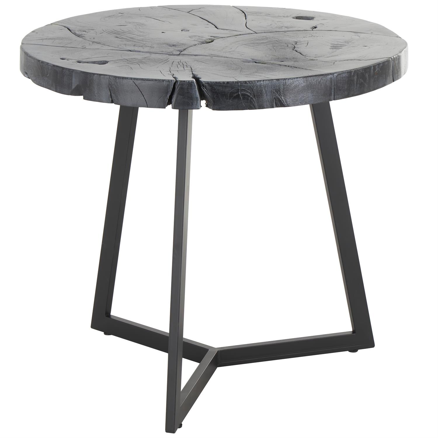 Mesa lateral negra con madera y base de metal 24" X 24" X 22"