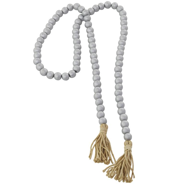 Silver Mango Wood Handmade Beaded Garland with Tassel, 1" x 1" x 80"