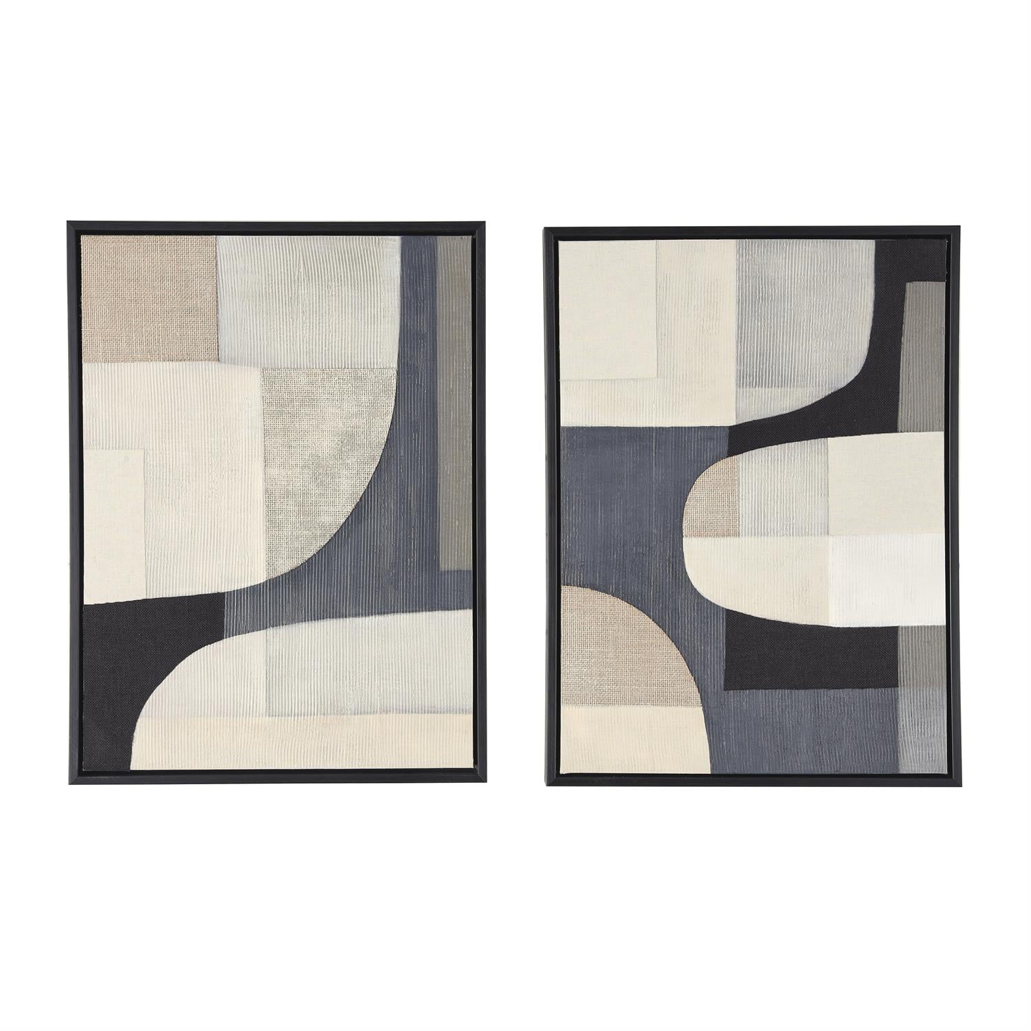 Blue Wooden Geometric Mixed Media Wall Art Black Frames, Set of 2