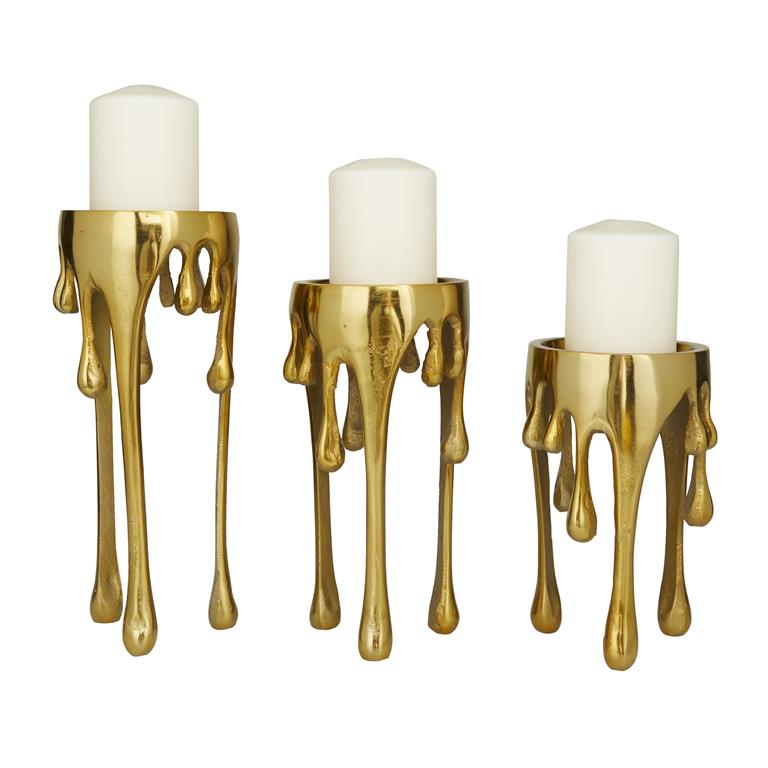 ALUM GLD DRIP CNDL HLDR S/3 12,10",8"H