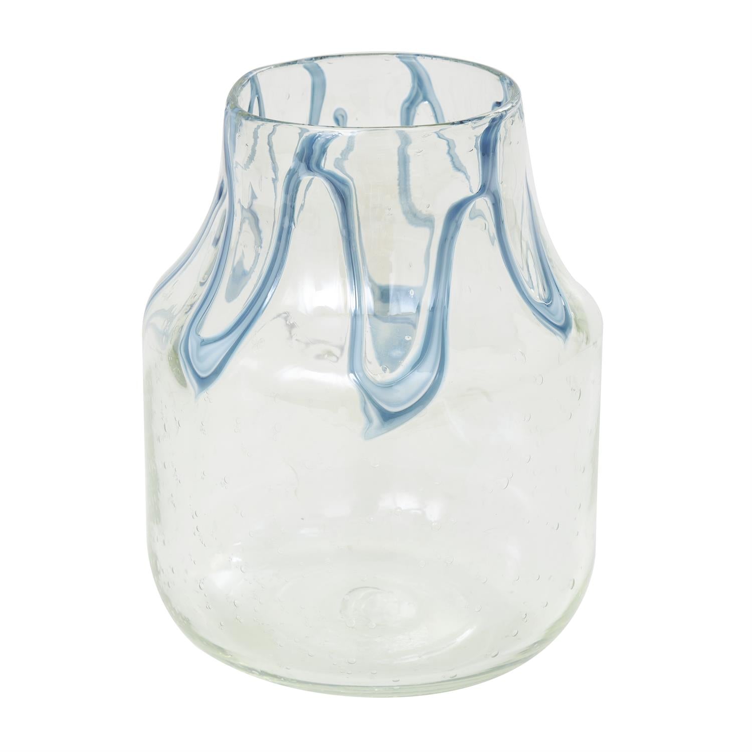 Cream Glass Abstract Vase with Wavy Blue Design