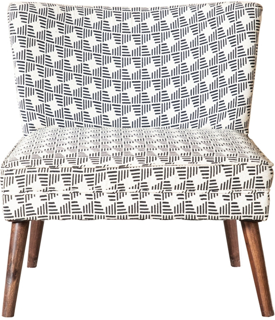Sillón decorativo con patas de madera, blanco y negro