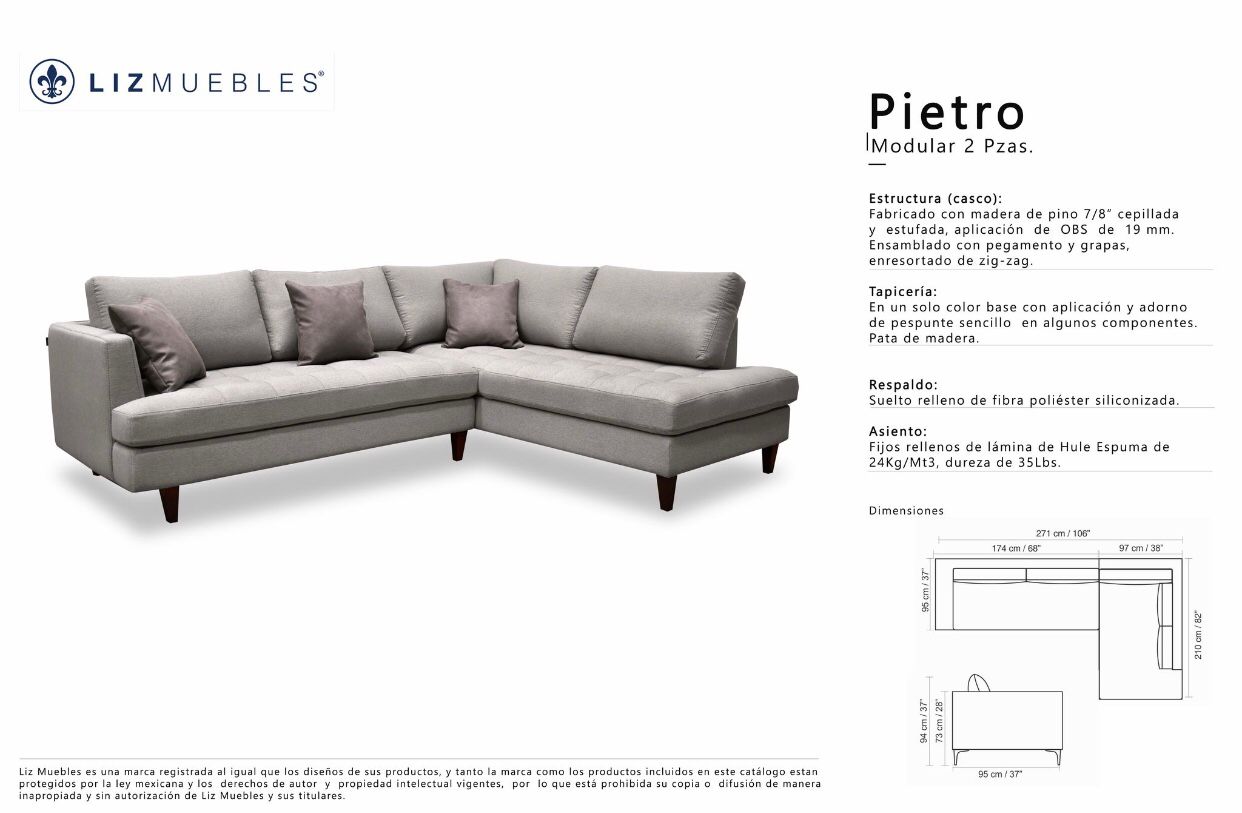 Sala Seccional PIETRO 2 pzs Chaise Derecho Link gris