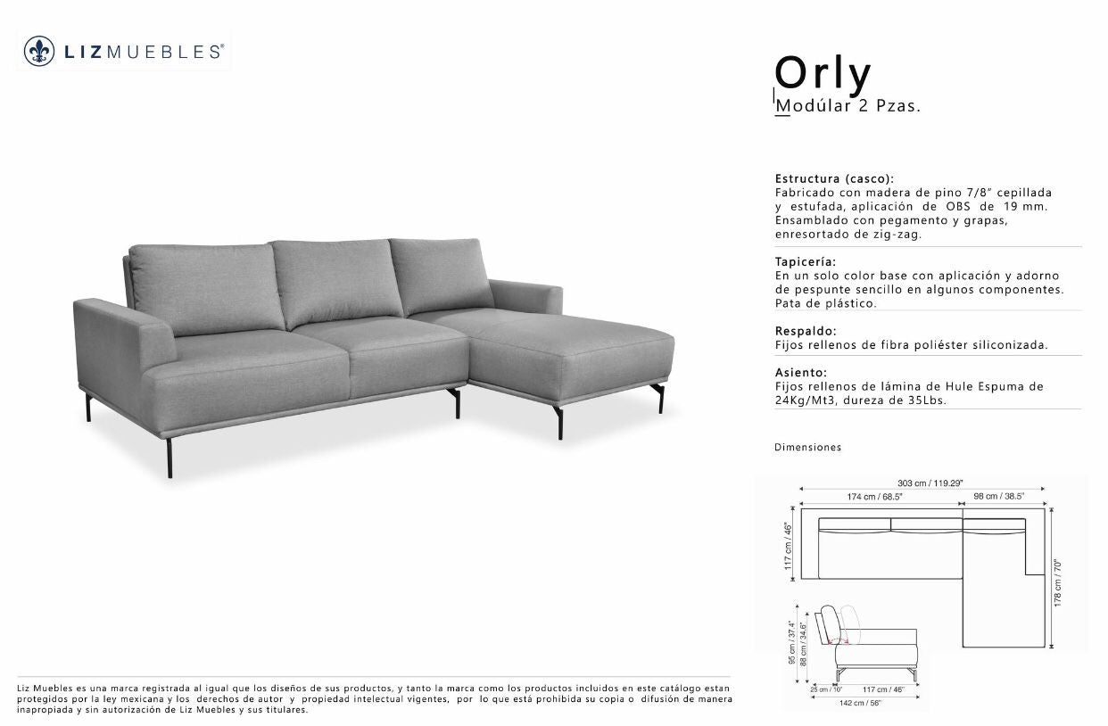 Sala Seccional ORLY 2 pzs chaise Izquierdo Edgemere ash
