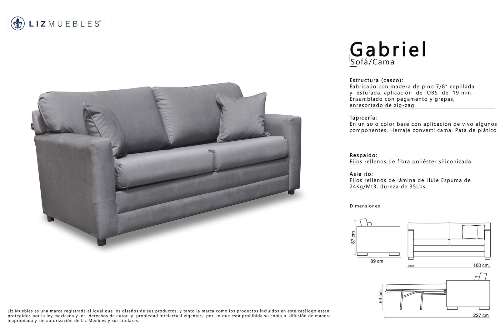 Sofá cama GABRIEL / Pulsar gris