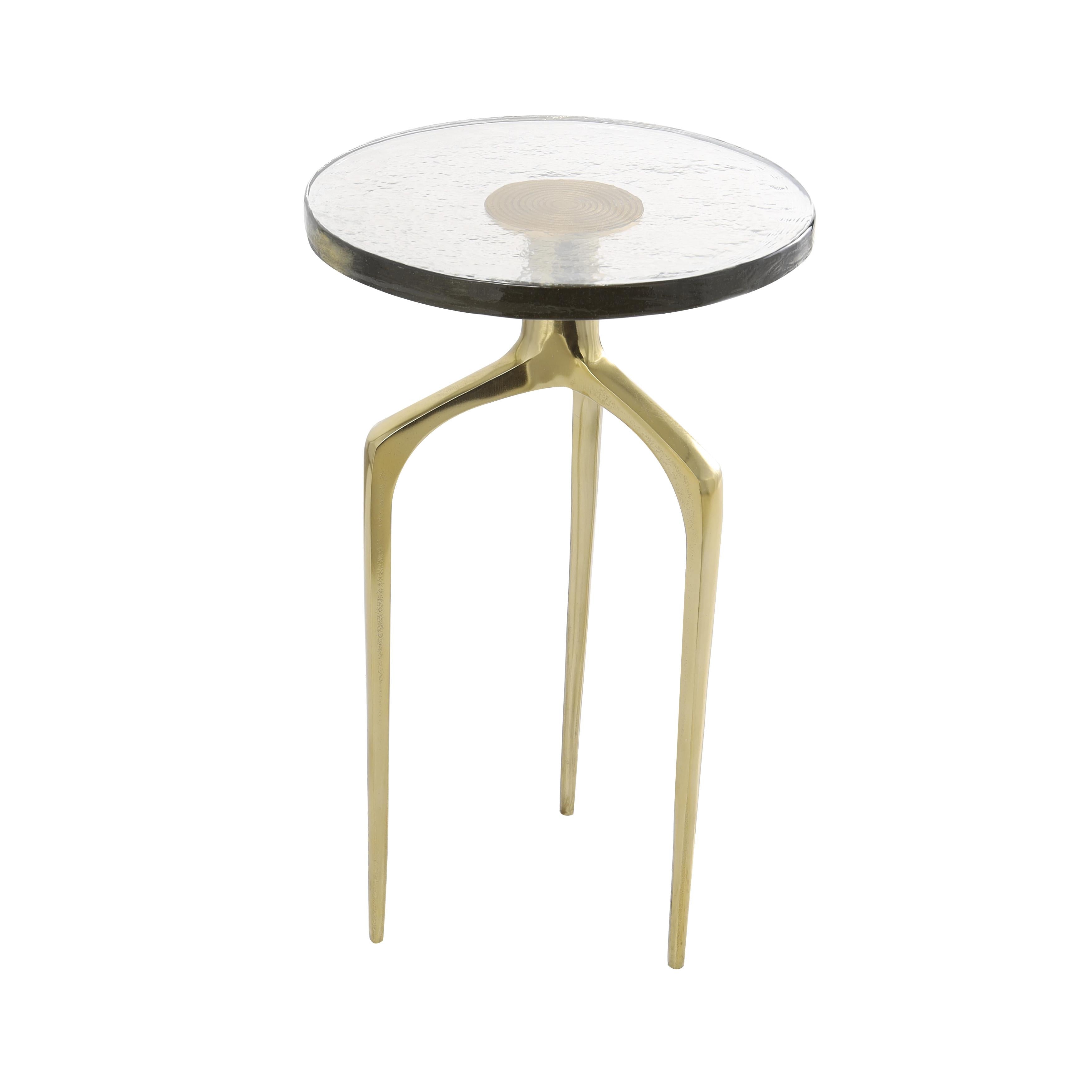 Gold Aluminum Accent Table with Textured Glass Tabl