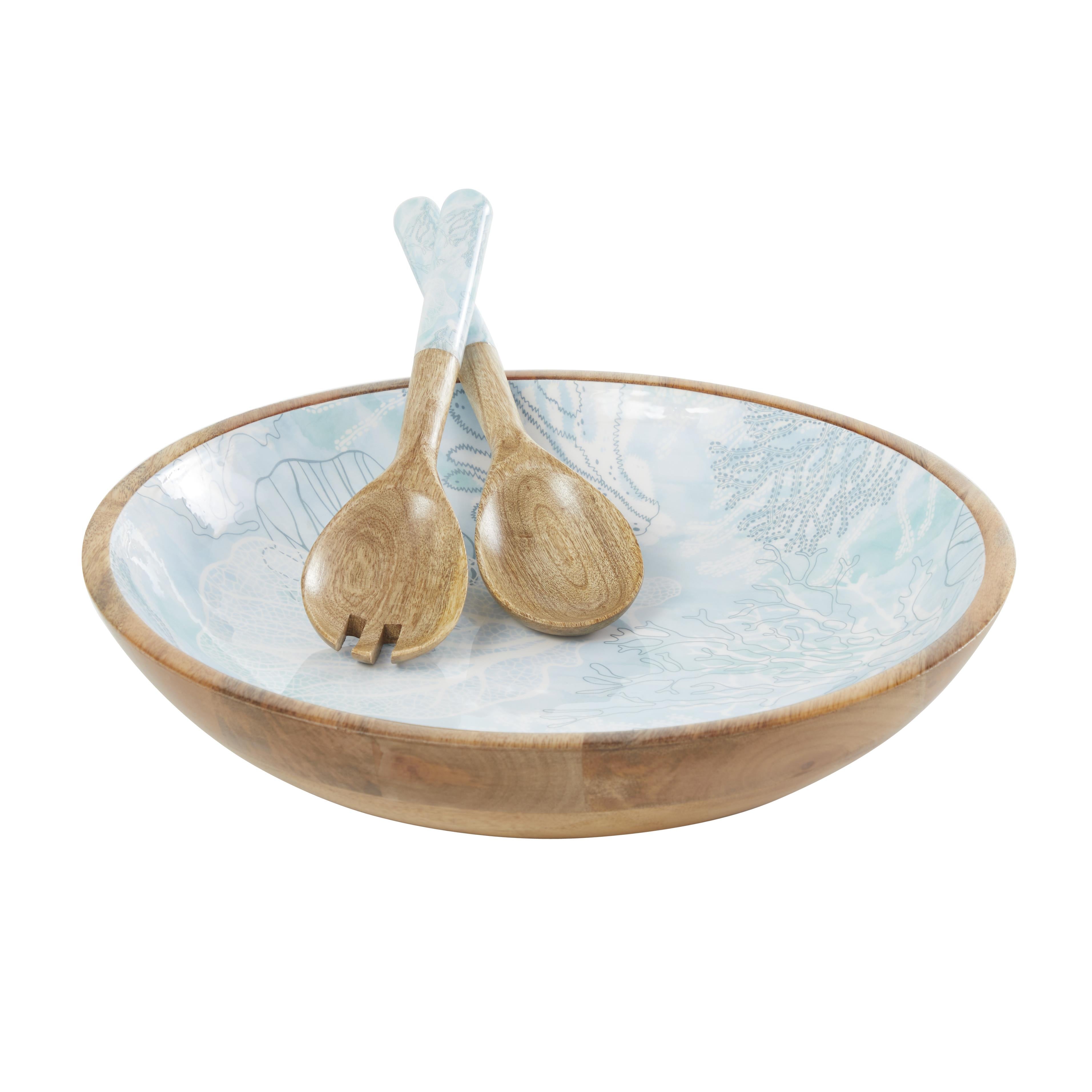 Light Blue Mango Wood Handmade Decorative Bowl w