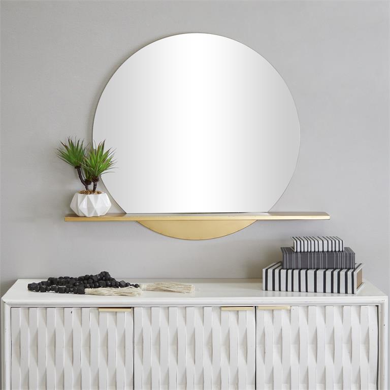 Gold Metal 1 Shelf Wall Mirror, 35" x 4" x 28"