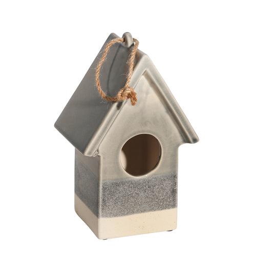 CERAMIC 10" DECO BIRD HOUSE, GRAY