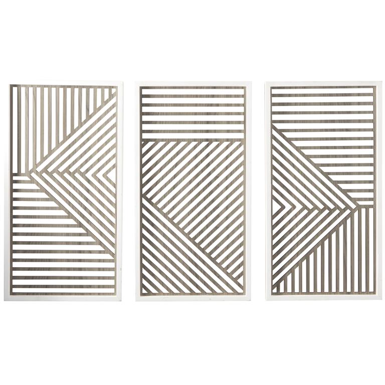Brown Wood Geometric Carved Wall Decor, Set of 3 17"Wx31"H