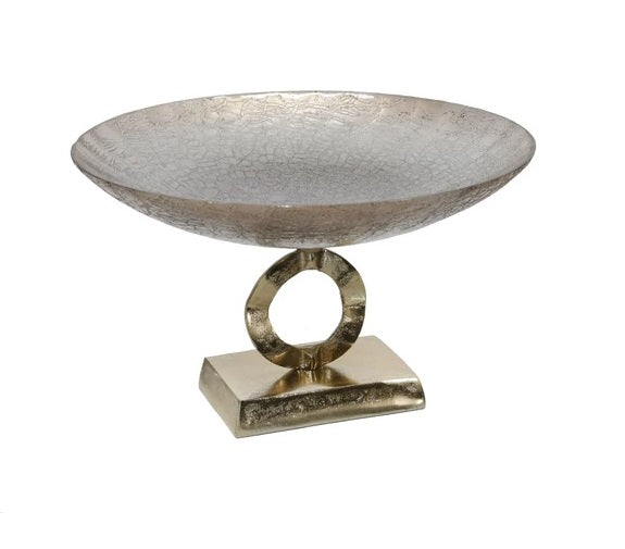 GLASS 8"H BOWL W/ ALUMINUM BASE, BRON