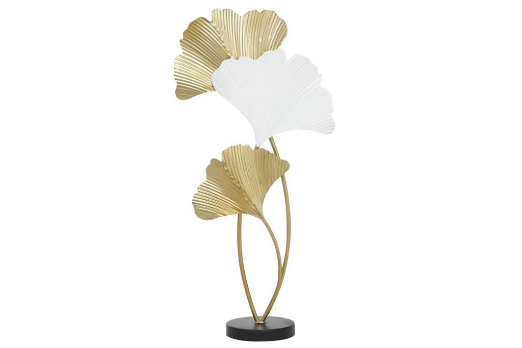 White Metal Modern Floral and botanical Sculpture, 14" x 5" x 24"