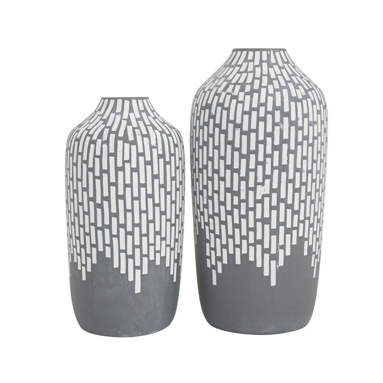Gray Ceramic Mosaic Inspired Vase, Set of 2 13", 11"H