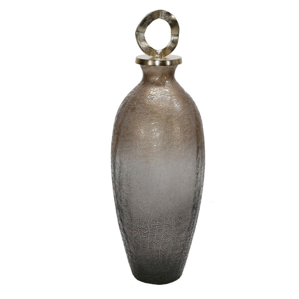 GLASS 22"H ALABASTRON JAR W/ ALUMINU