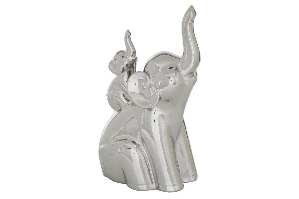 Silver Porcelain Glam Elephant Sculpture, 5" x 7" x 11"