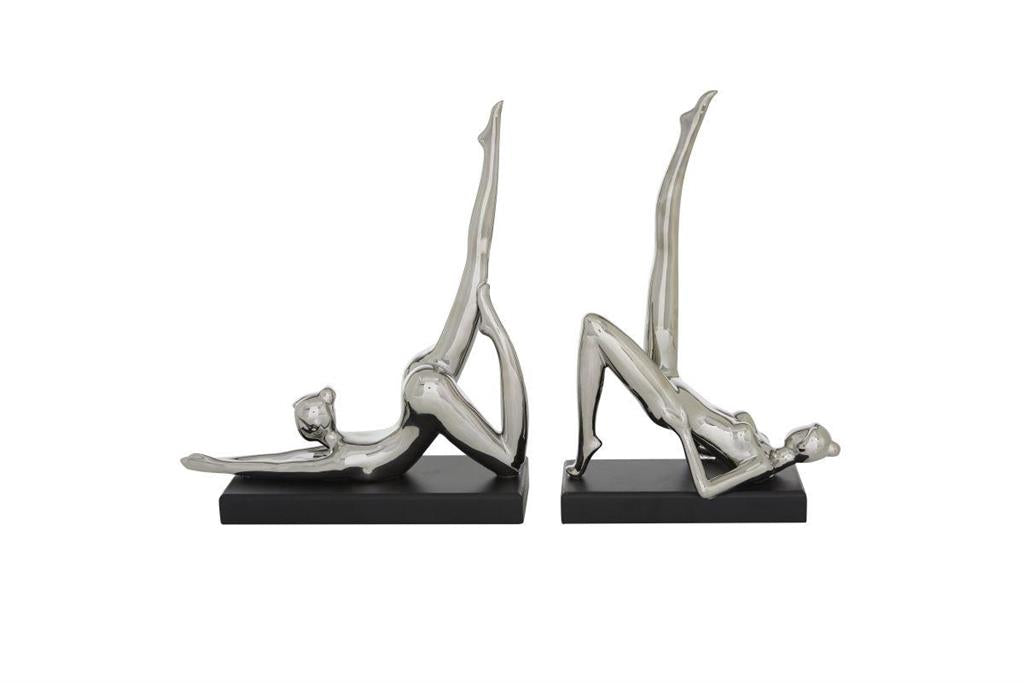 Silver Porcelain Contemporary Yoga Sculpture C/U A/B 13"H