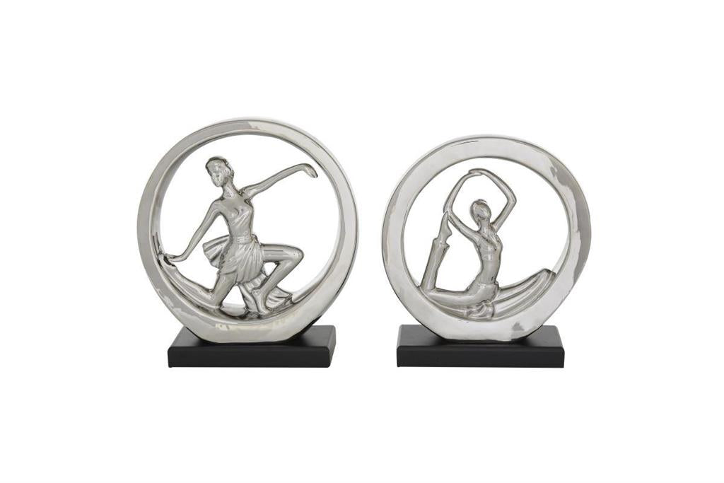 Silver Porcelain Contemporary Dancer Sculpture C/U A/B 11", 10"H