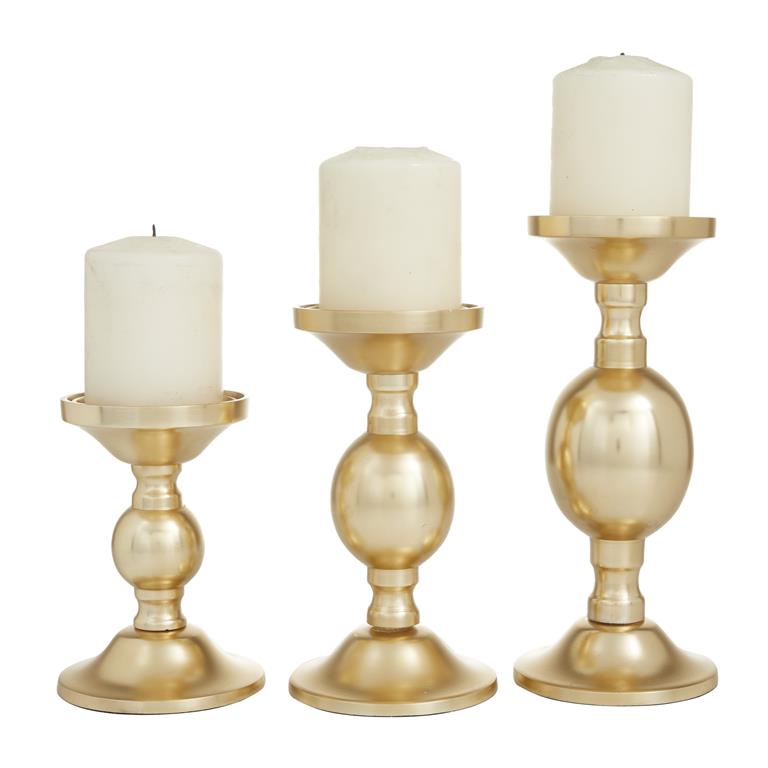 PORTAVELAS 3PZ ALUMINIO DORADO 10", 8", 6"H