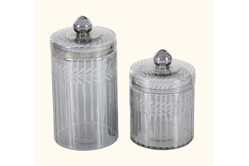 Gray Glass Handmade Decorative Jars, Set of 2 7", 10"H