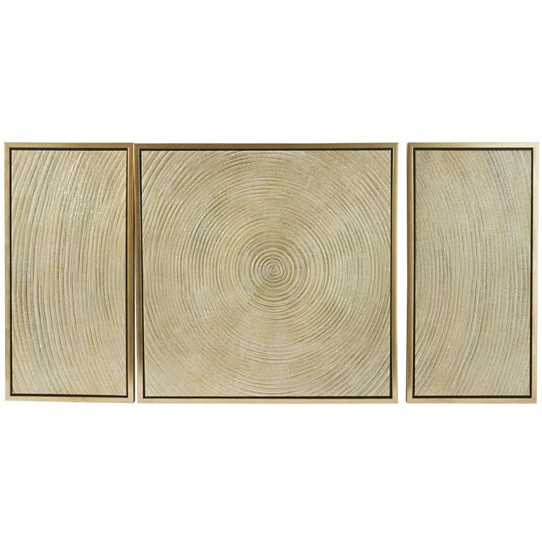 Gold Canvas Starburst Ripple Framed Wall Art with Gold 3Pzas