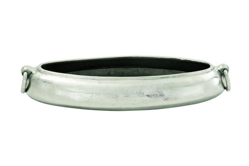 Silver Aluminum Decorative Bowl with Ring Handles, 24"x9"x4"