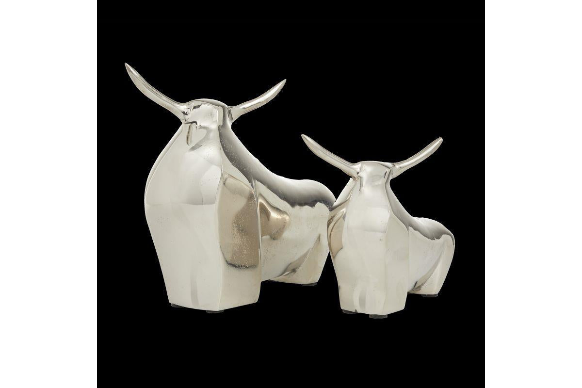 ALUMINUM METAL BULL SCULPTURE SILVER