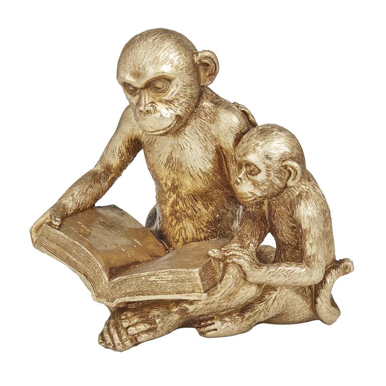 Gold Polystone Glam Monkey Sculpture, 9" x 6" x 7"