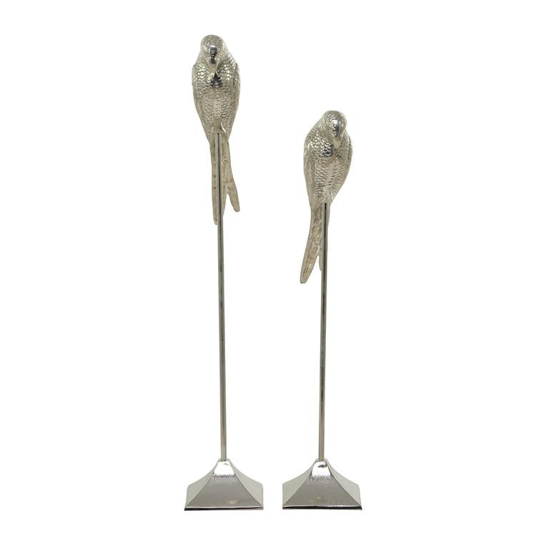 Silver Aluminum Eclectic Bird Sculpture, Set of 2 35", 29"H