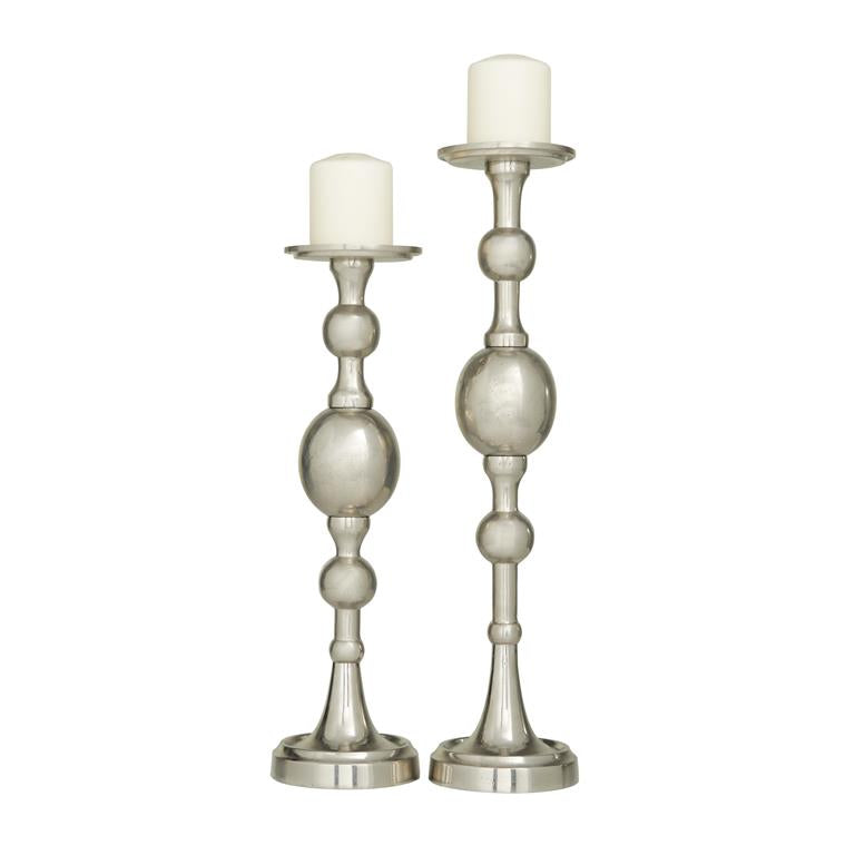 Silver Aluminum Glam Candle Holder, Set of 2 22", 19"H